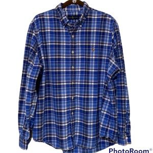 Ralph Lauren blue plaid long sleeve button front shirt size XL